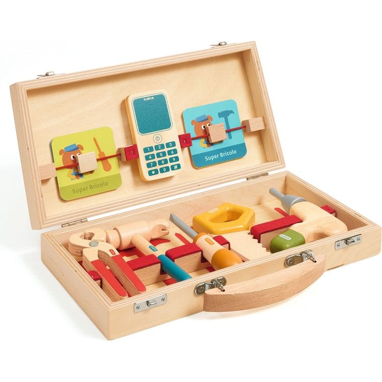 Super Bricolo Pretend Play Wooden Toolbox