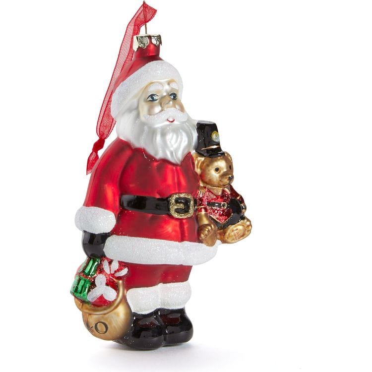Santa & Teddy Bear Glass Ornament
