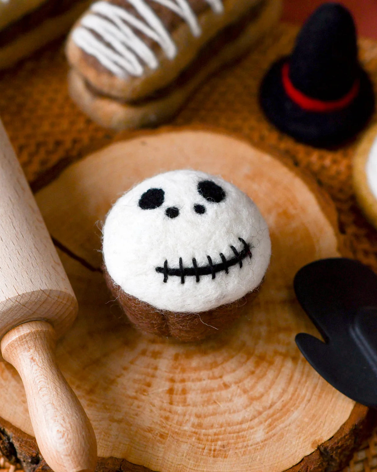 Pre-Order Felt Halloween Cupcake White Spooky Skull (Ships in September)