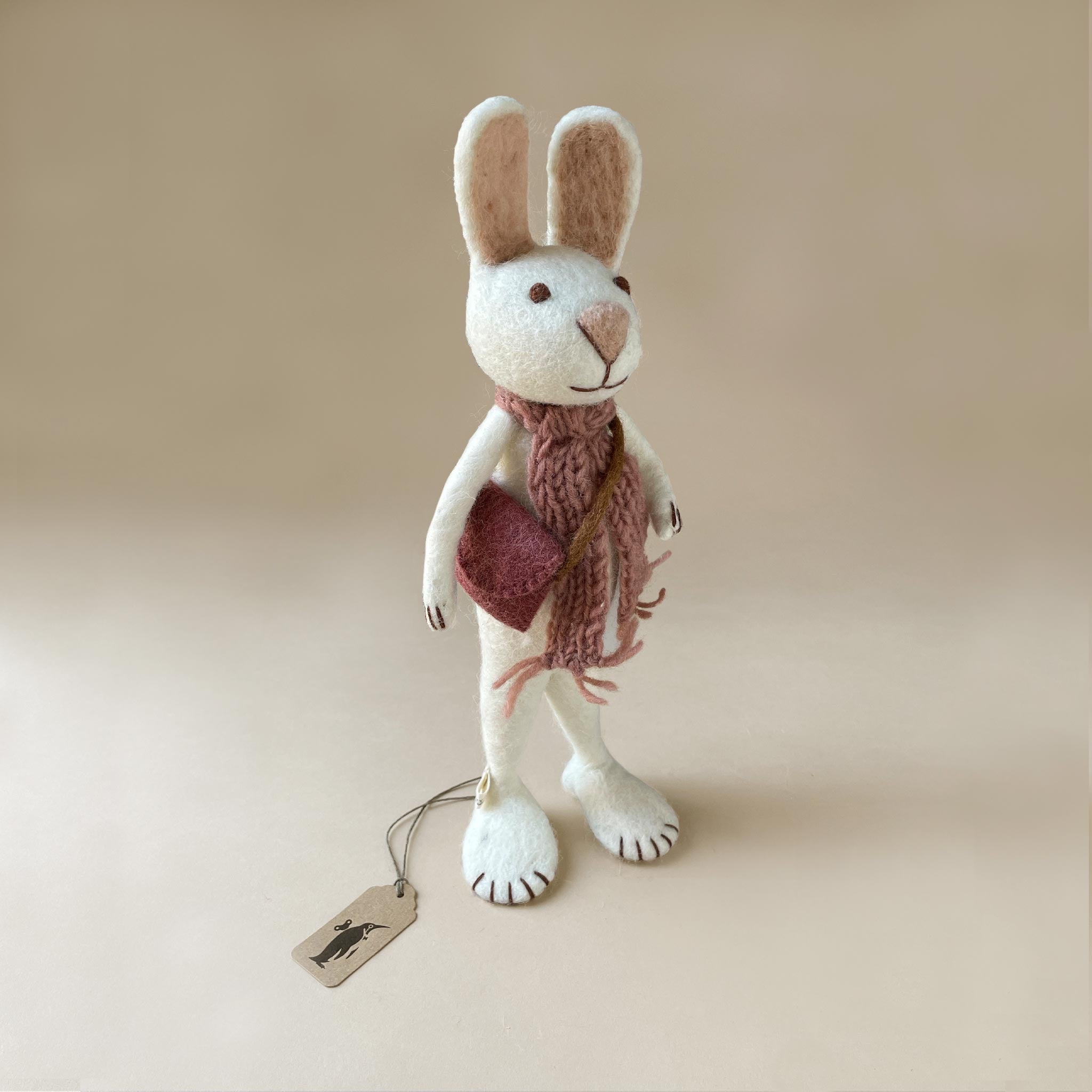 Felted White Rabbit | Rose Scarf & Bag