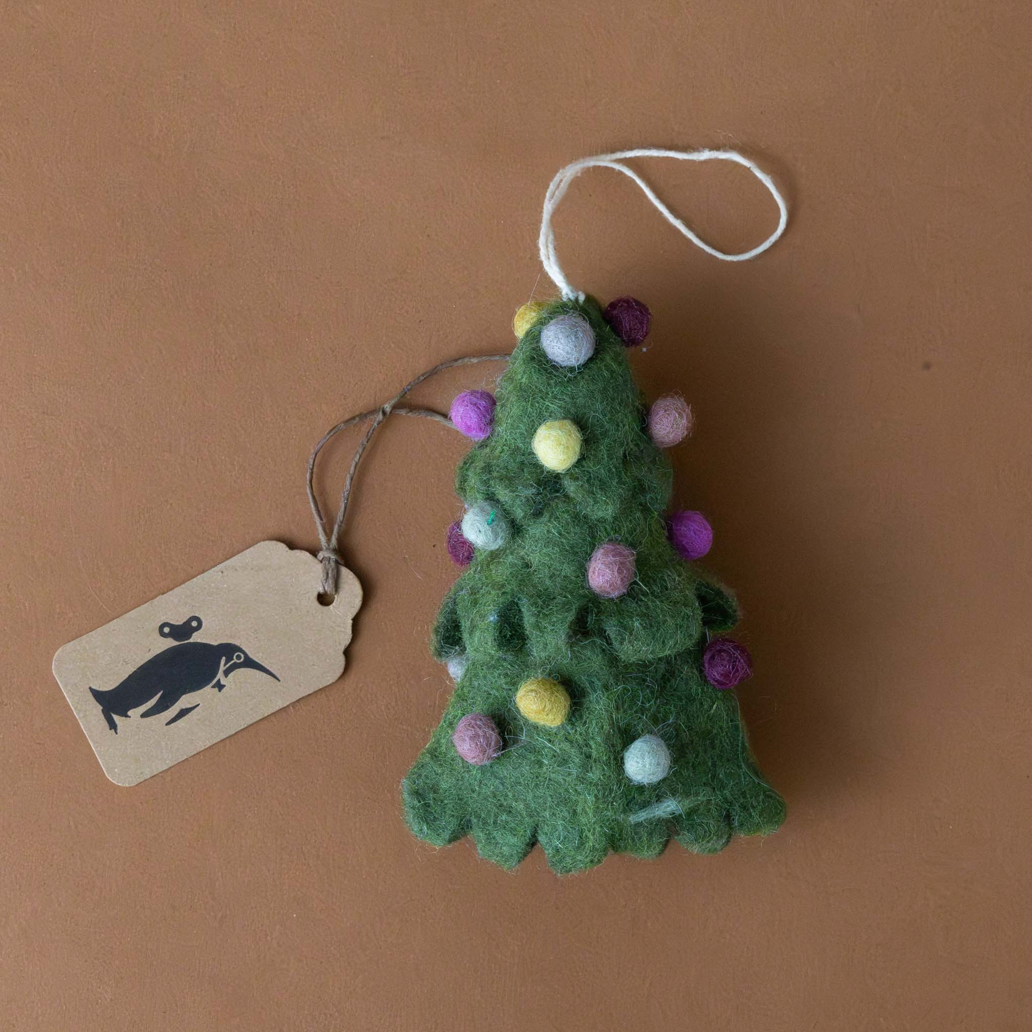 Felted Christmas Tree Ornament | Green with Color Pom Poms
