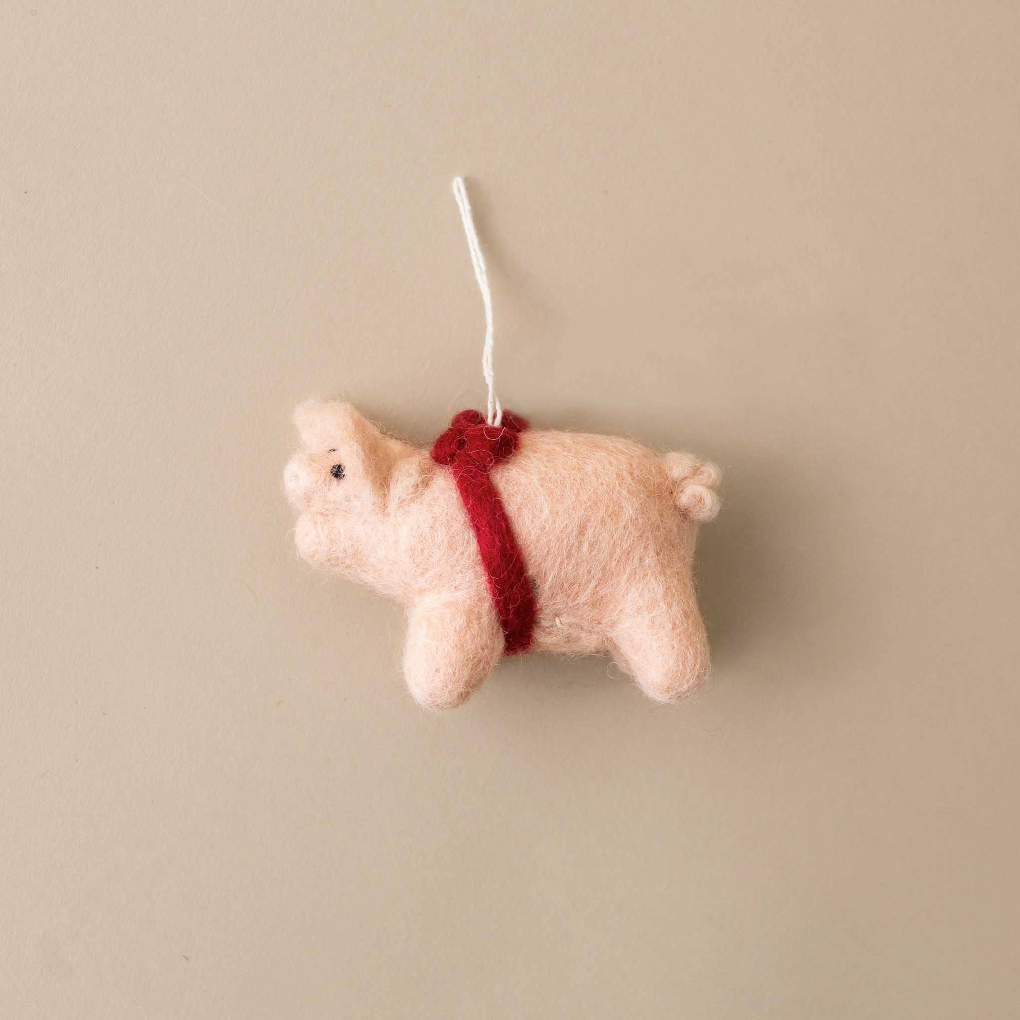 Felted Piggy with Red Ribbon