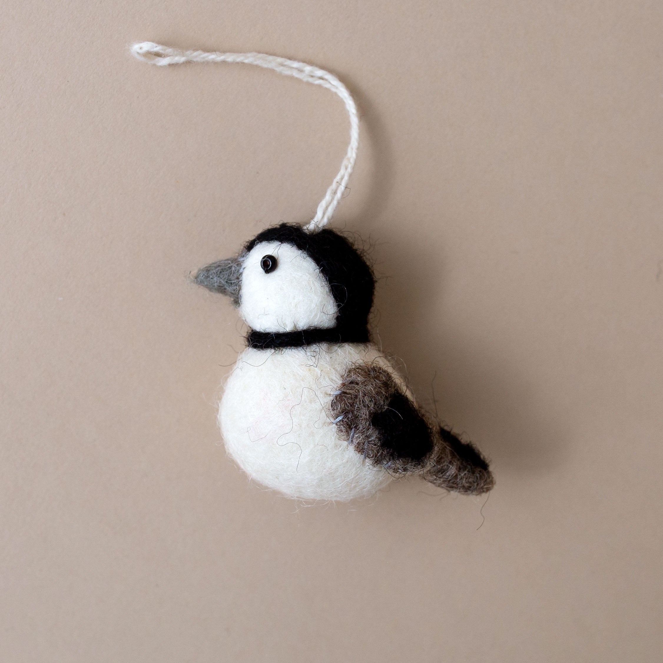 Felted Sparrow Ornament | Black & Grey