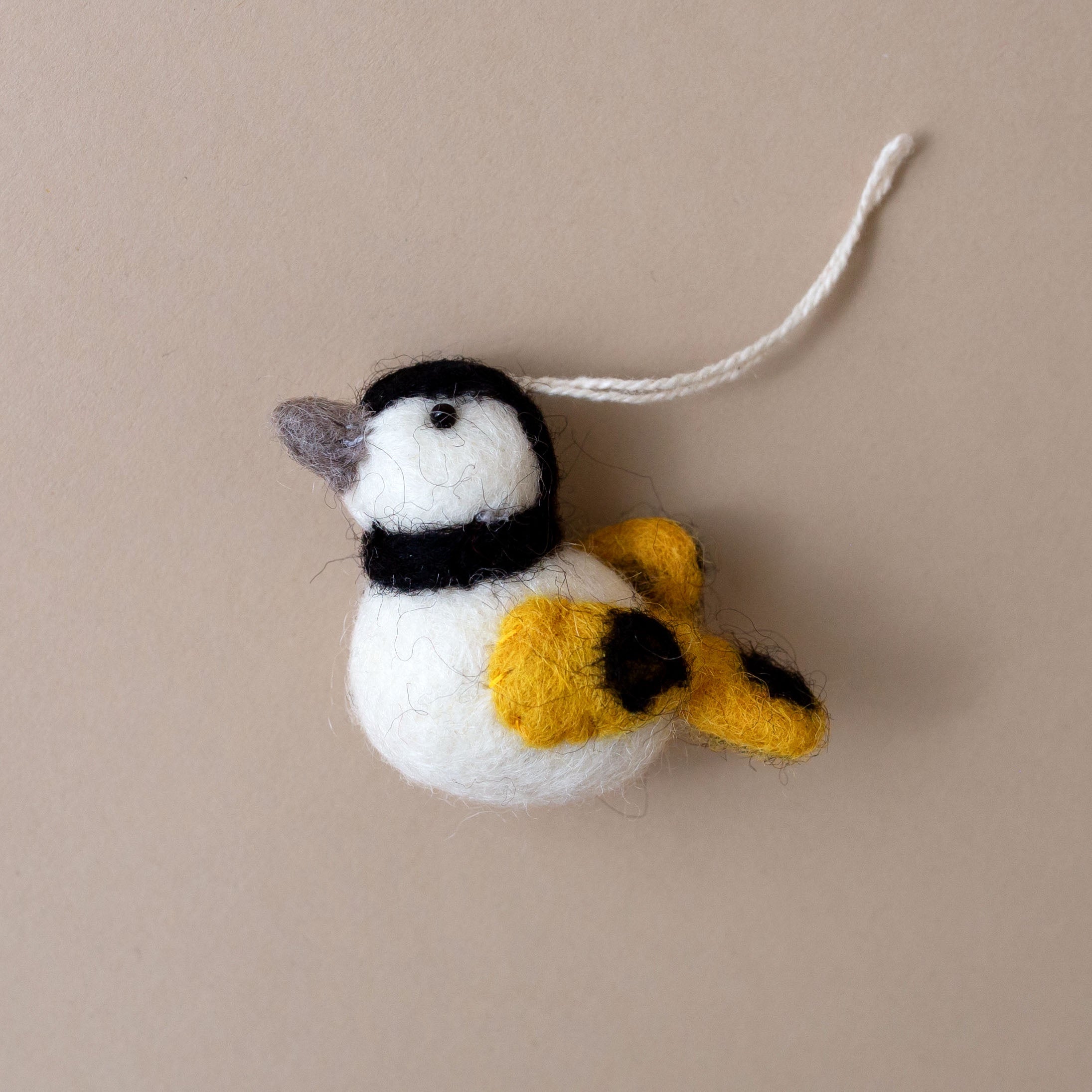 Felted Sparrow Ornament | Black & Ochre