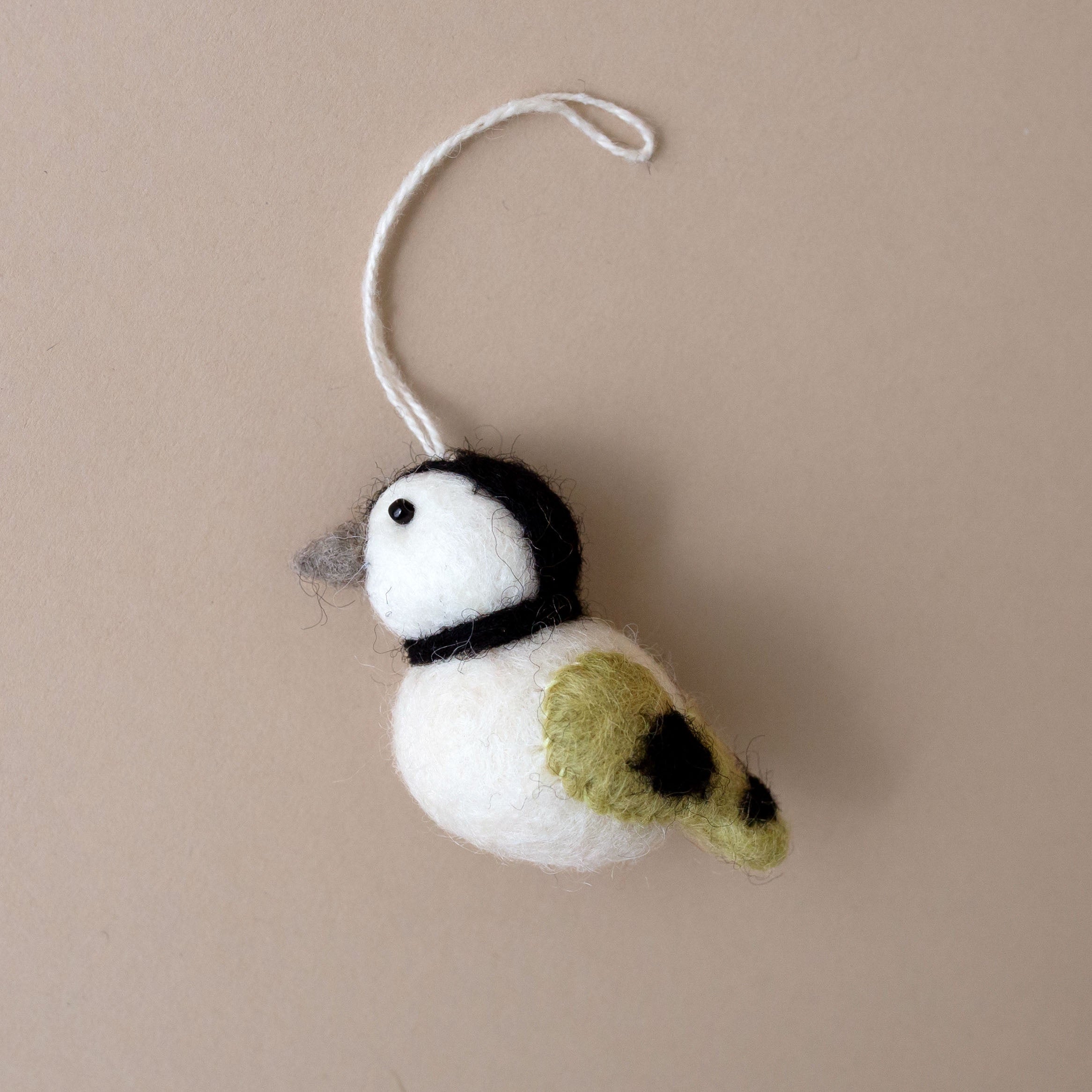 Felted Sparrow Ornament | Black & Sage