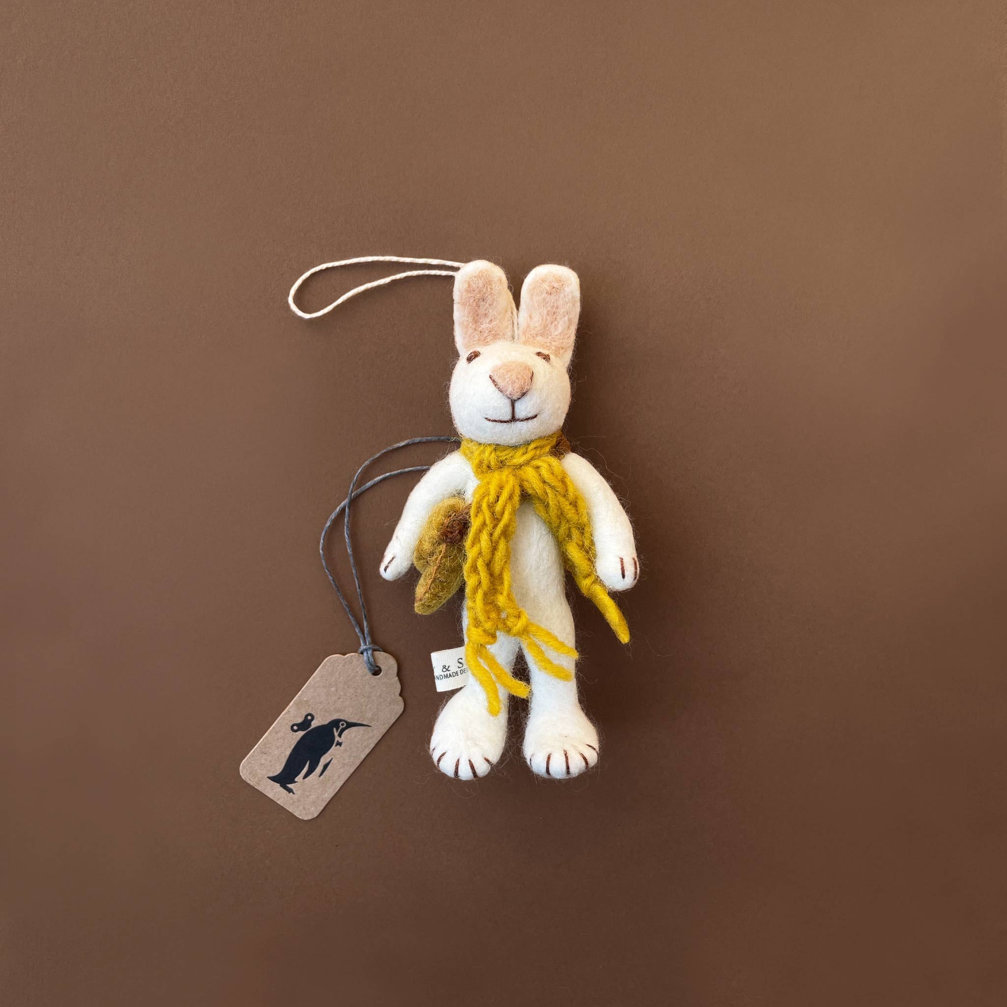 Felted White Rabbit Ornament | Ochre Scarf & Bag
