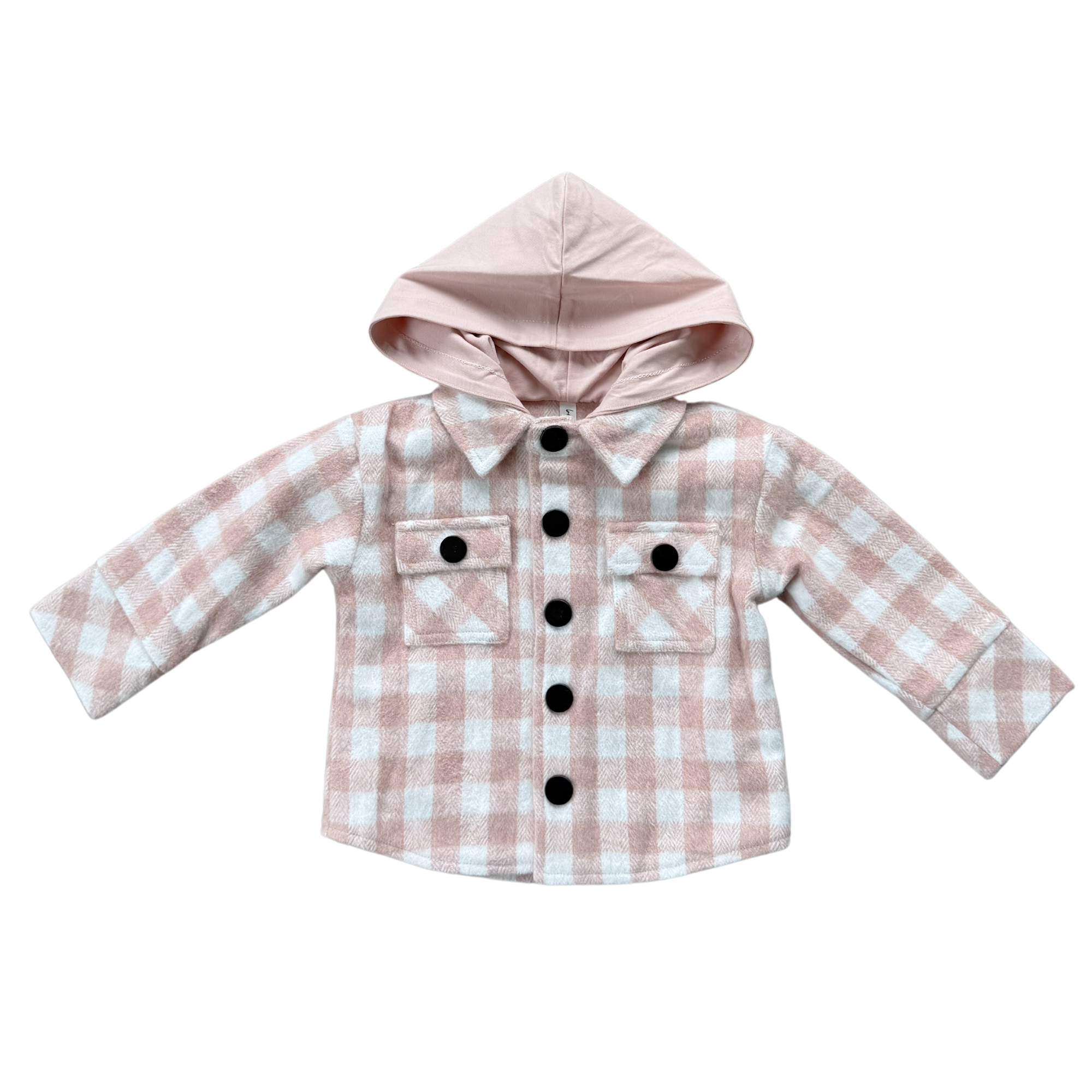 Hooded Shacket - Pink Plaid