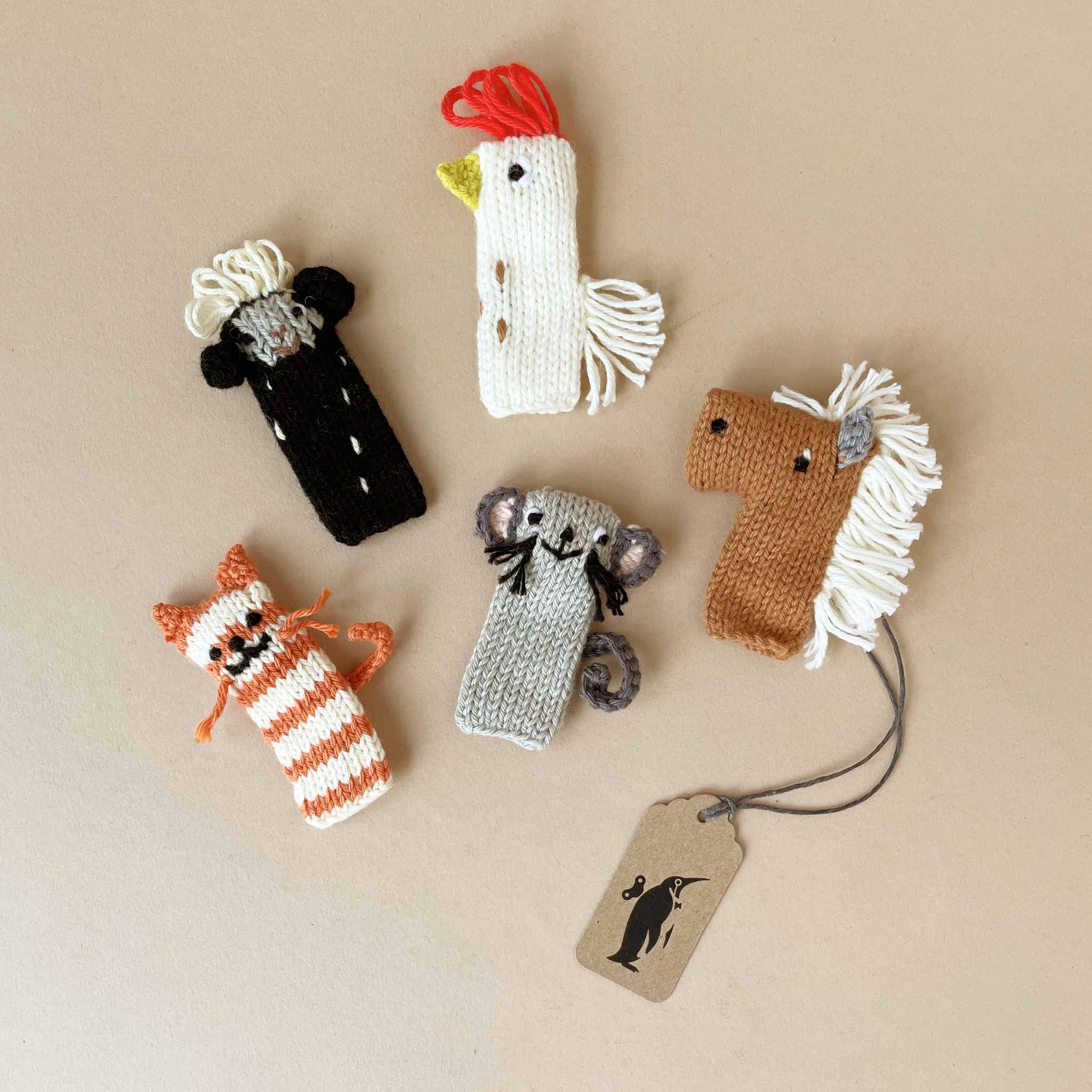 Hand-Knit Finger Puppet Set | Farm