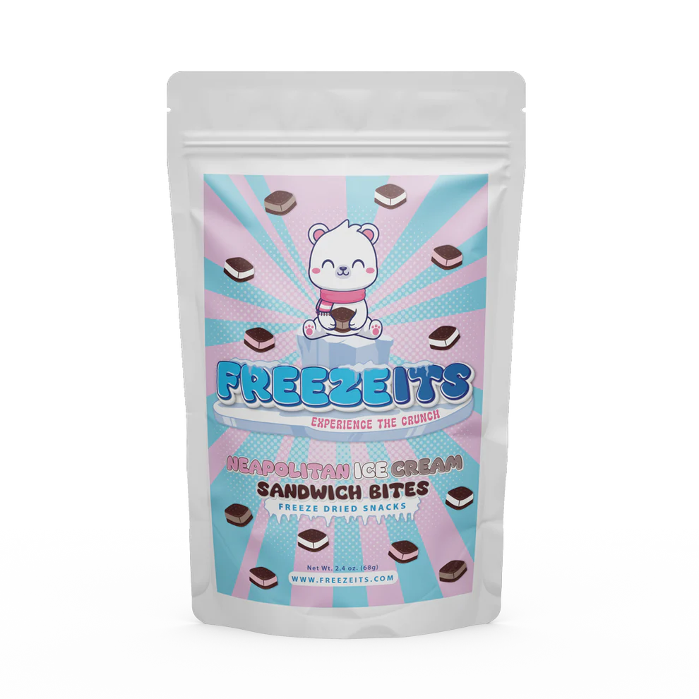 FREEZEITS Neapolitan Ice Cream Sandwich Bites 2.4 oz. Bag