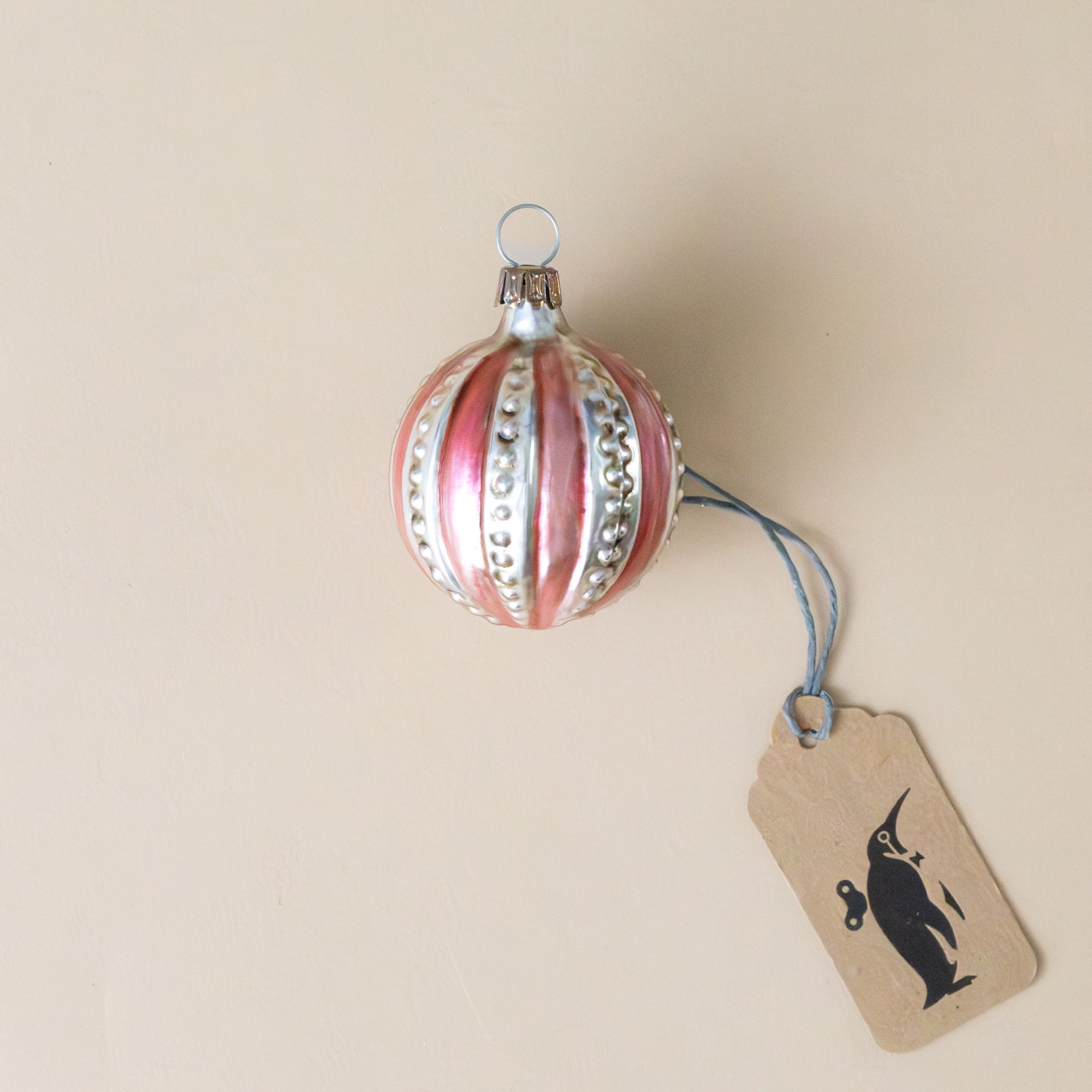 German Glass Ornament | Ball with Red Stripes