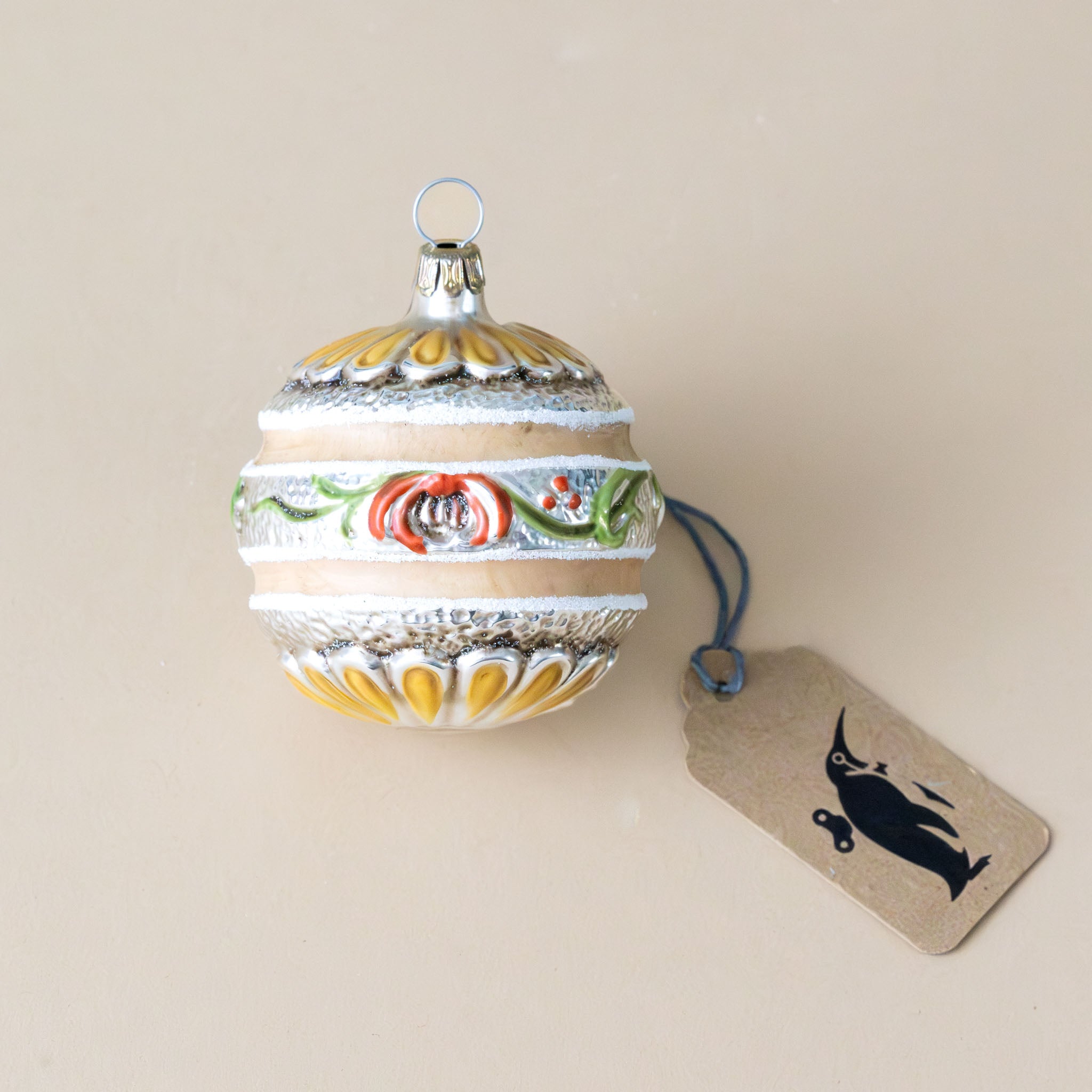 German Glass Ornament | Flower Stripe