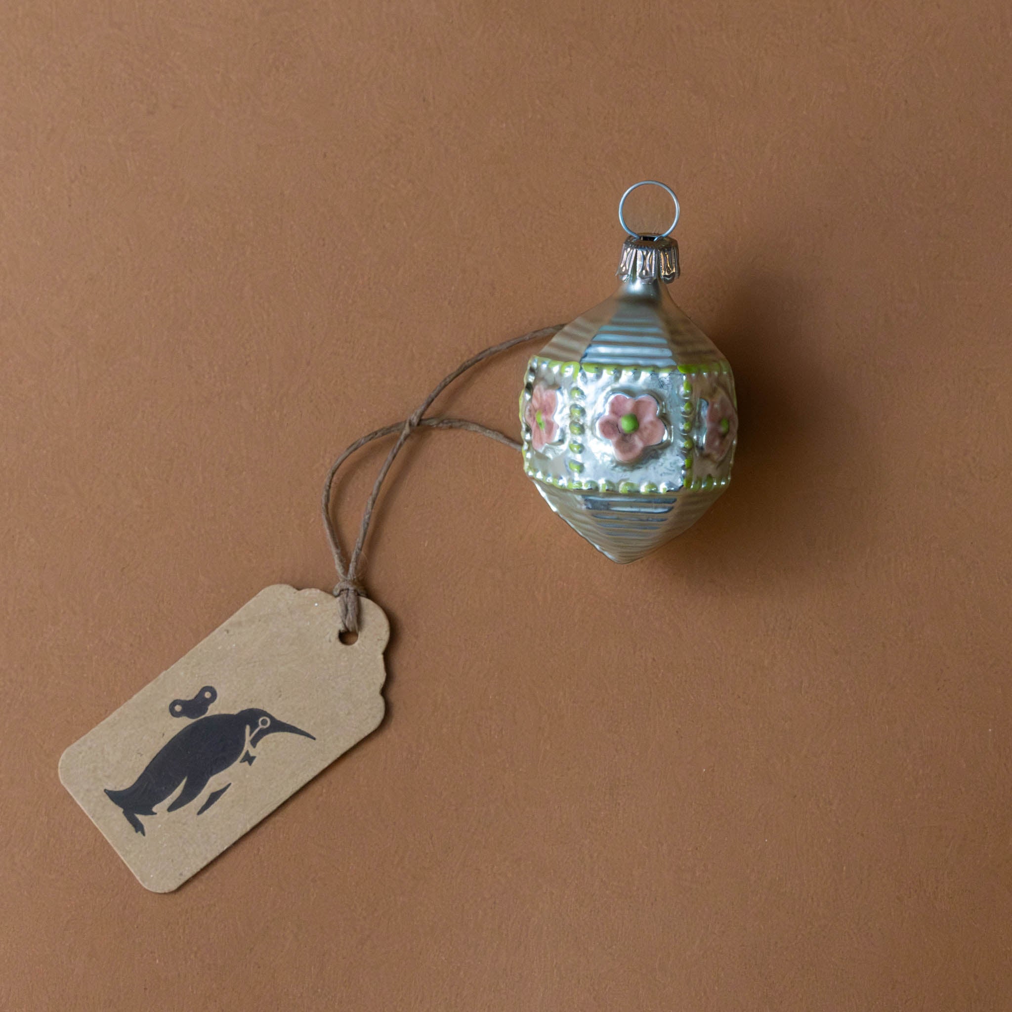 German Glass Ornament | Hexagon with Rose Flower