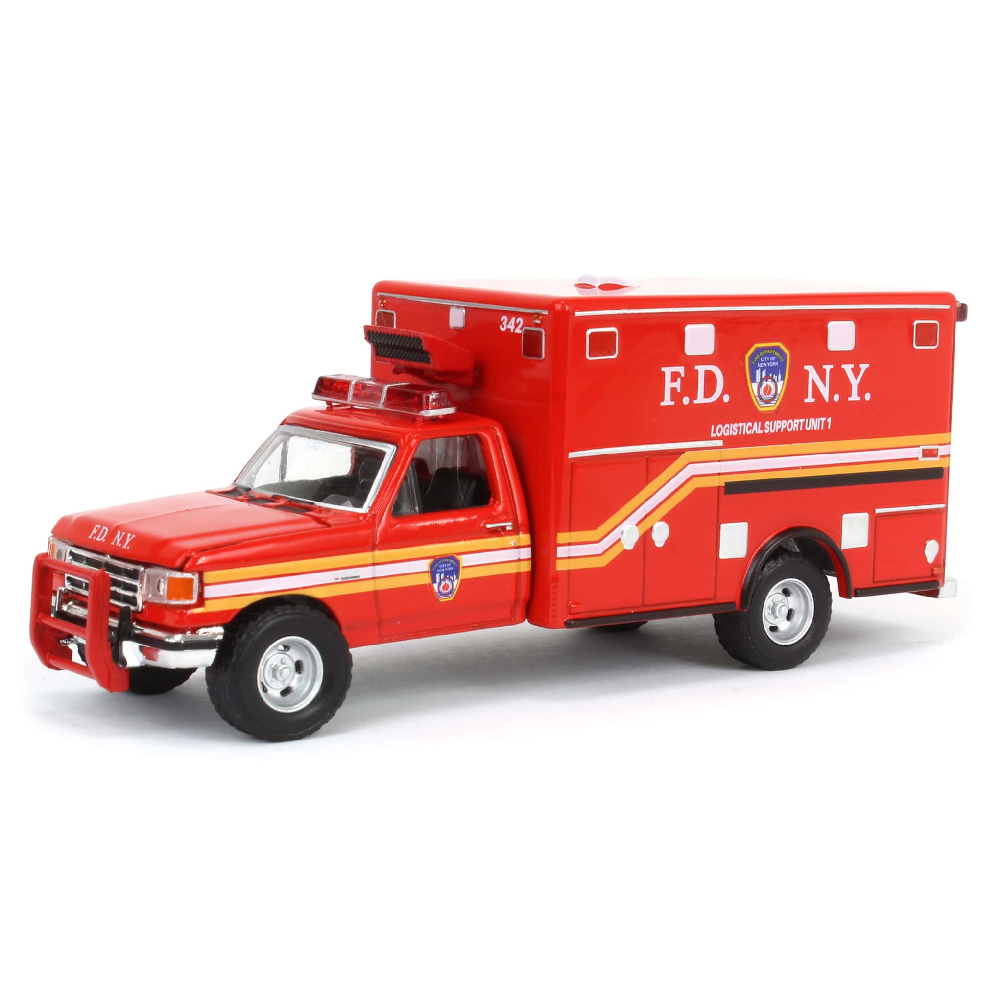 Greenlight Collectibles 1989 Ford F-350 Ambulance FDNY Logistics Support Unit 1:64 Scale Diecast Model