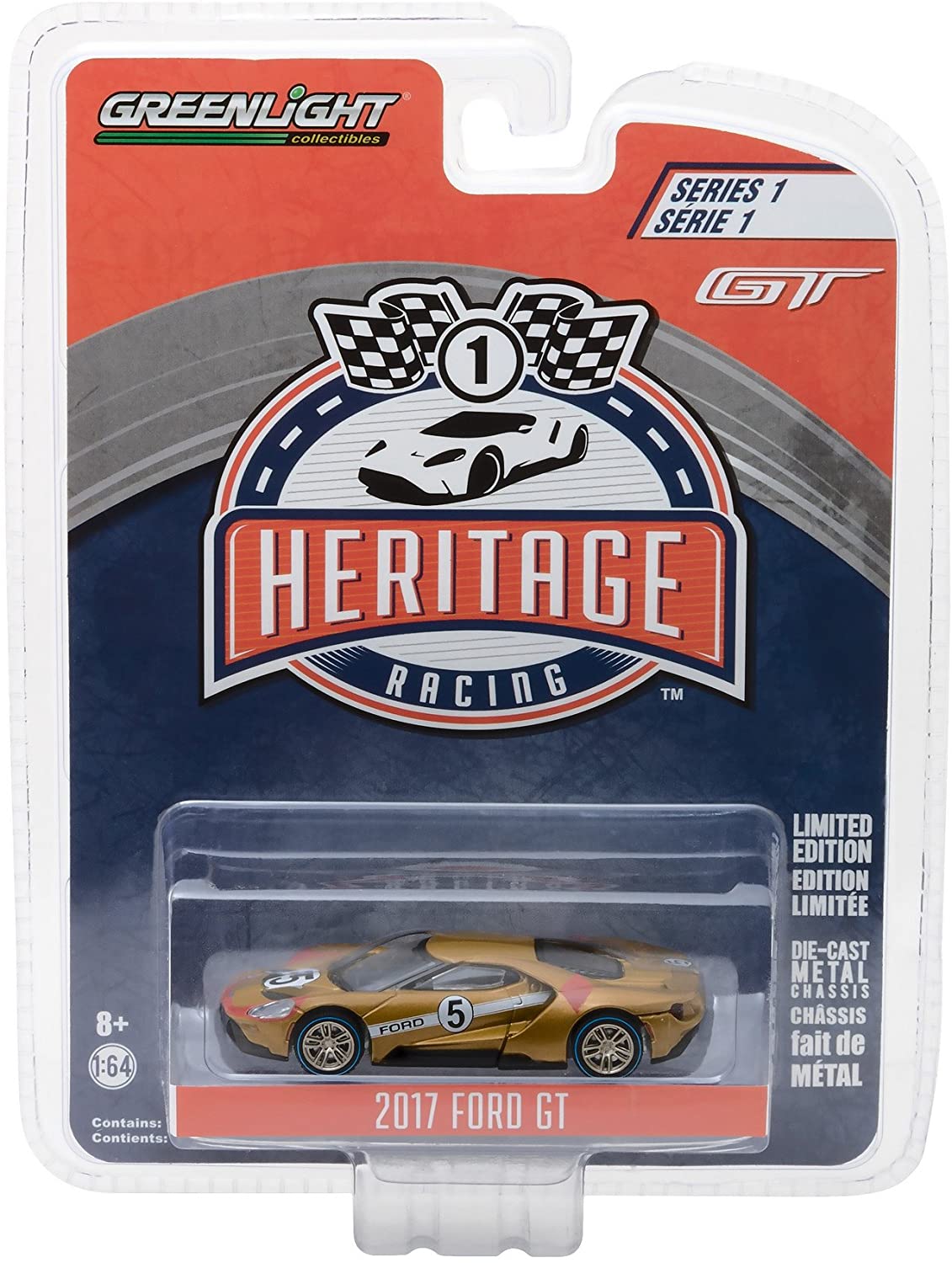 Greenlight Collectibles Heritage Racing – 2017 Ford GT #5, 24H Le Mans Tribute 1/64 Scale Diecast Model