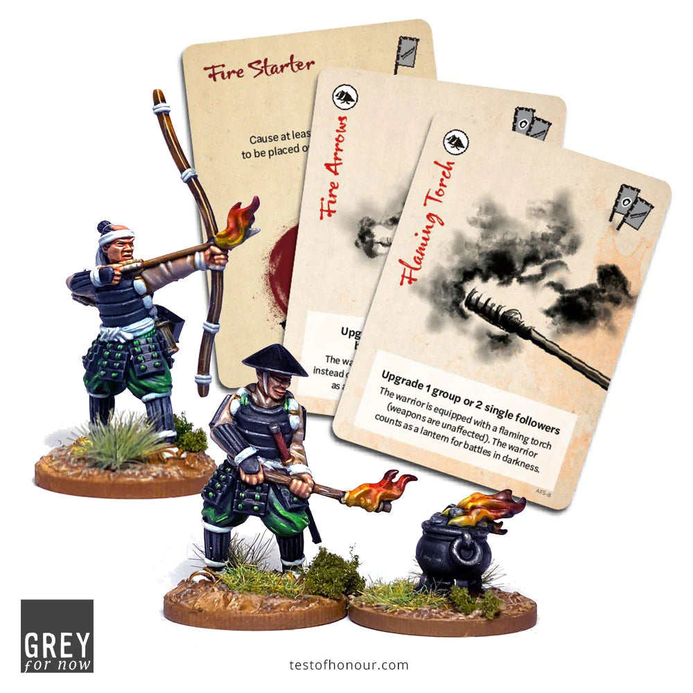 Grey For Now Games Test of Honour Ashigaru with Fire Arrows and Flaming Torch 28mm Scale Metal Figures