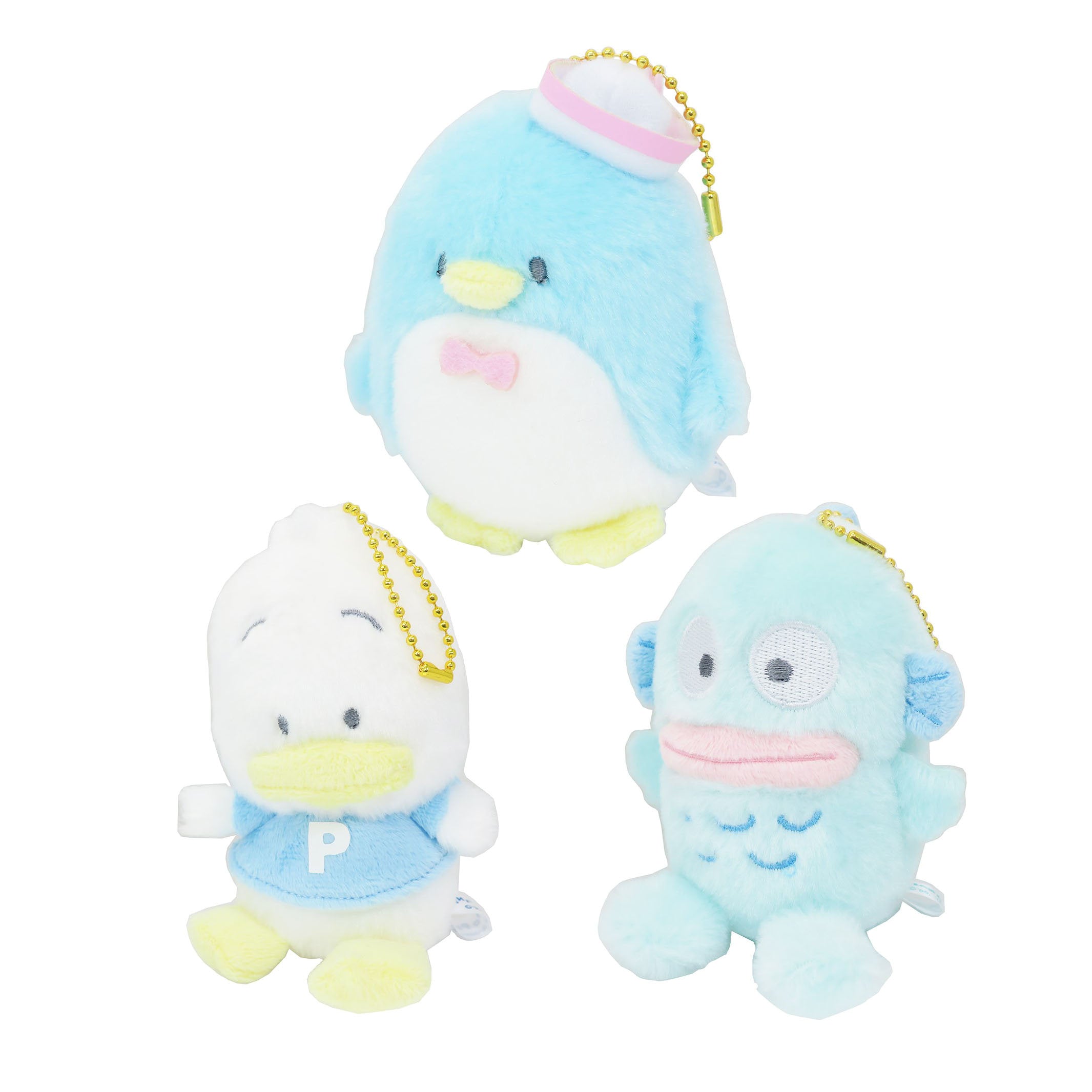 Japan Sanrio Tuxedo Sam / Ahiru No Pekkle / Hangyodon Plush Doll Keychain Mascot Charm