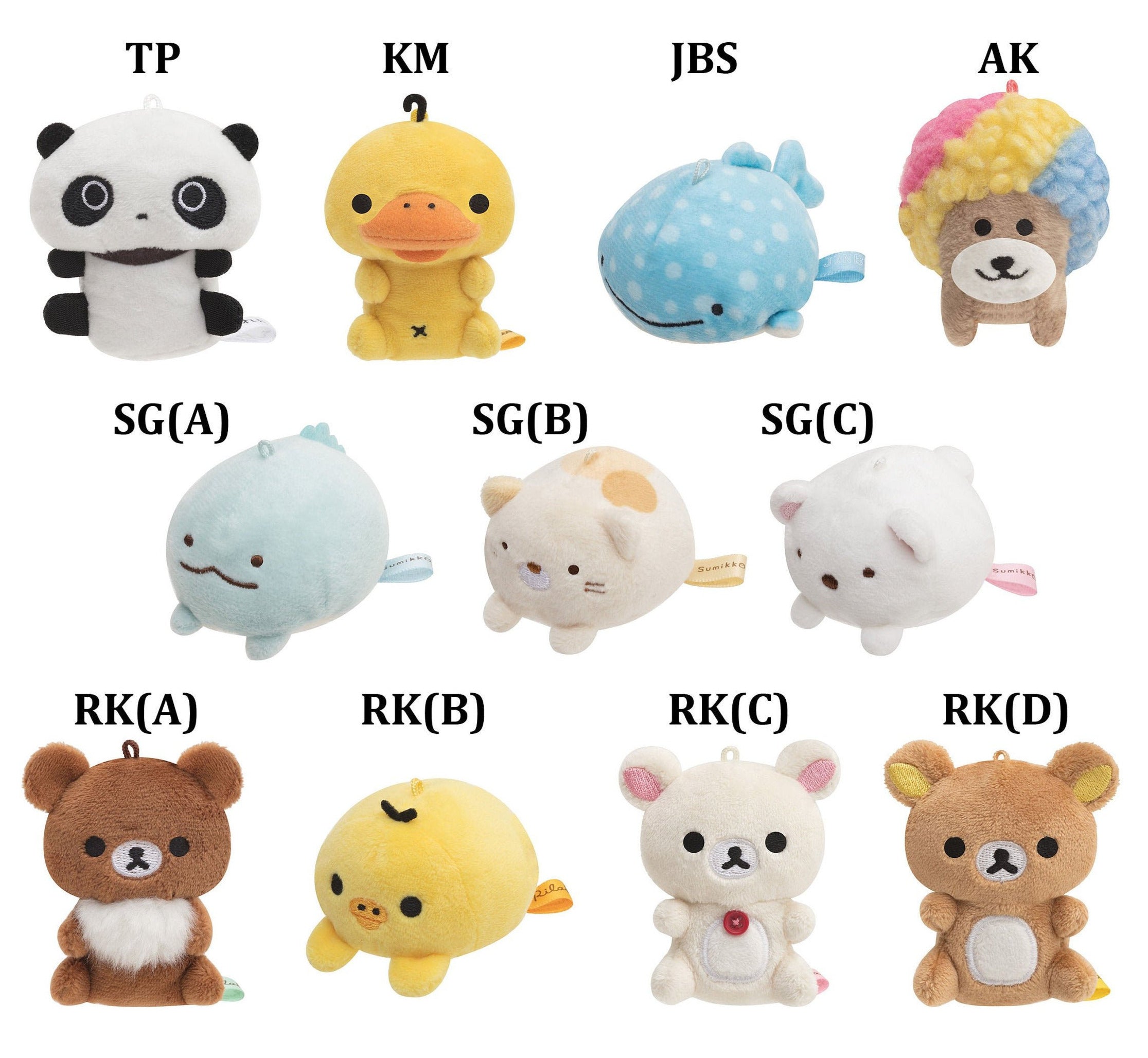 Japan San-X Rilakkuma / Sumikko Gurashi / Sentimental Circus /  Jinbesan / TarePanda / Afro Ken / Kamo Plush Keychain Mascot Charm