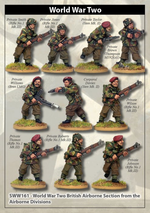 Second World War British Airborne Section I, 28 mm Scale Model Metallic Figures