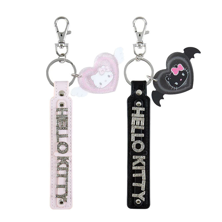 Japan Sanrio Hello Kitty Rhinestone Logo Tag Keychain (Angel & Little Devil)