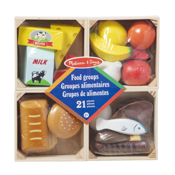 Melissa & Doug 271 Food Groups - 21 Hand-Painted Wooden Pieces and 4 Crates