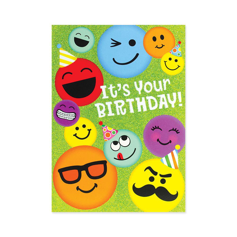 Glitter Smiley Faces Birthday Card