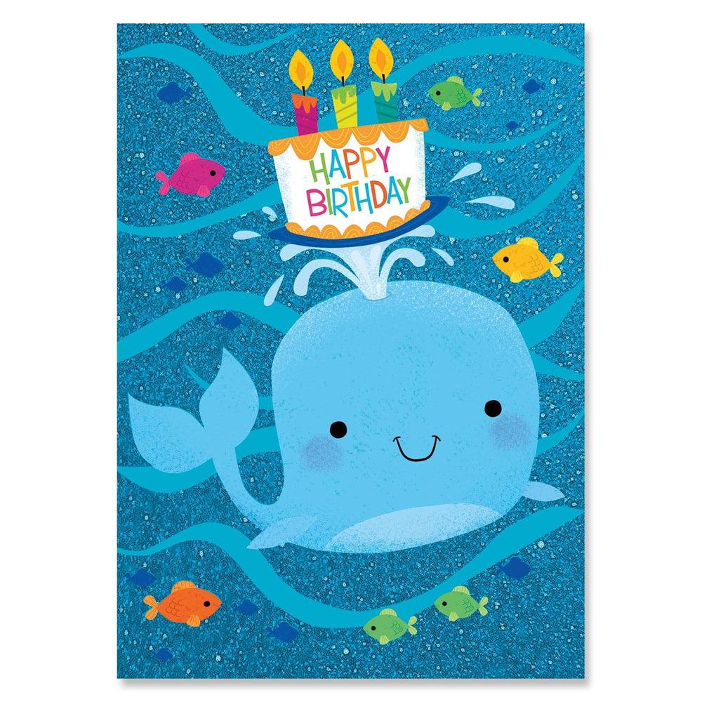 Glitter Whale with Cake Birthday Card