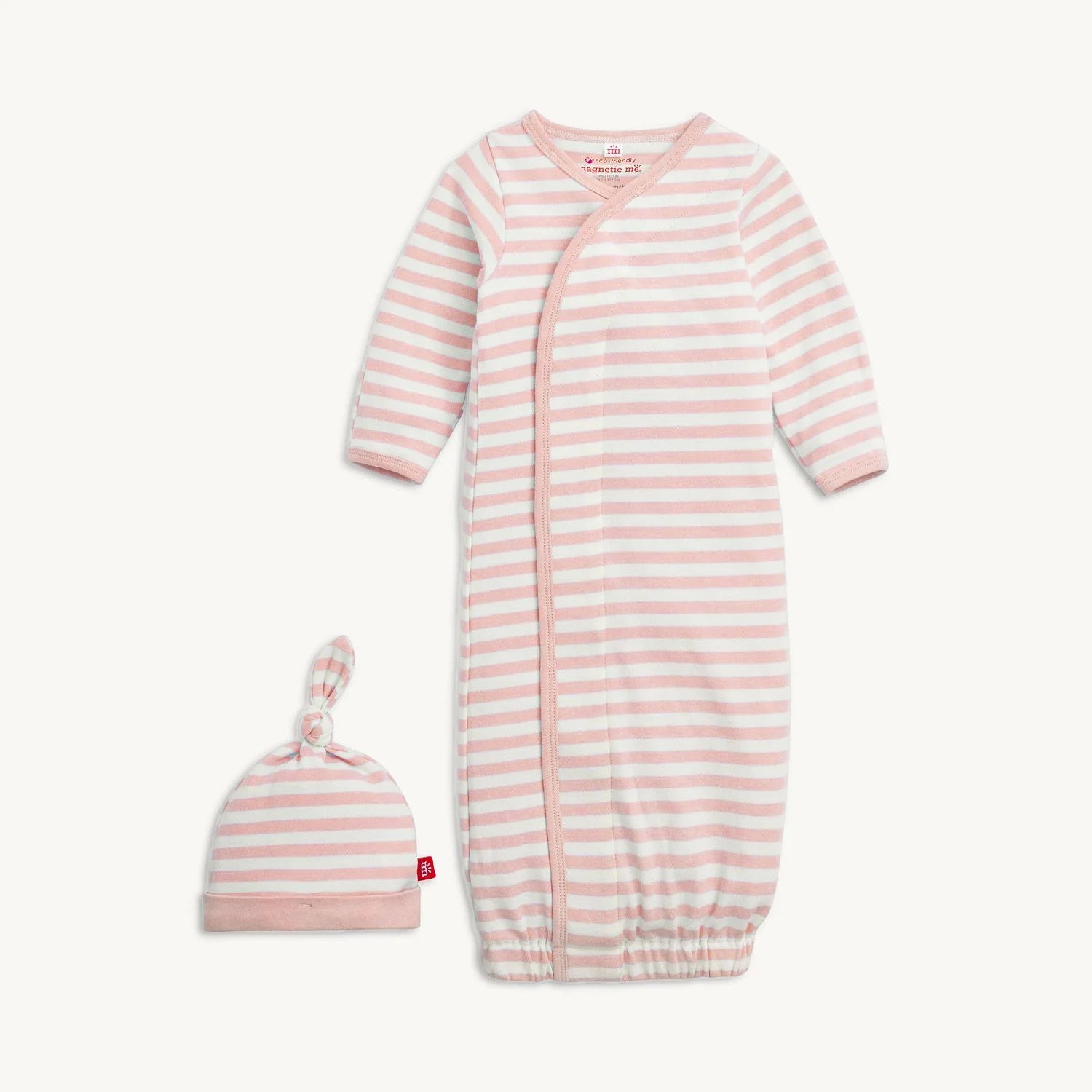 Magnetic Me Pink Stripe Organic Cotton Gown and Hat