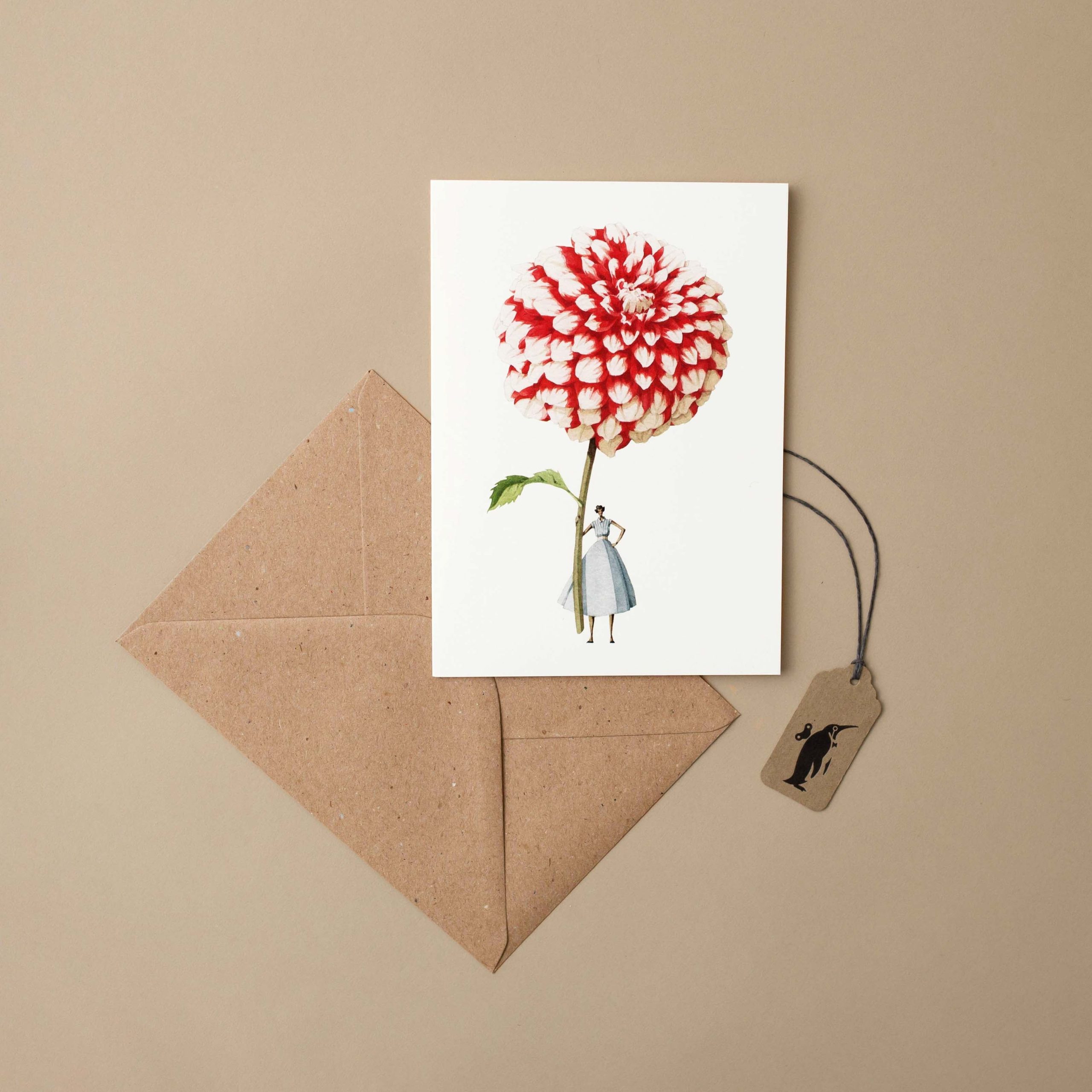 Red & White Dahlia Stem Greeting Card