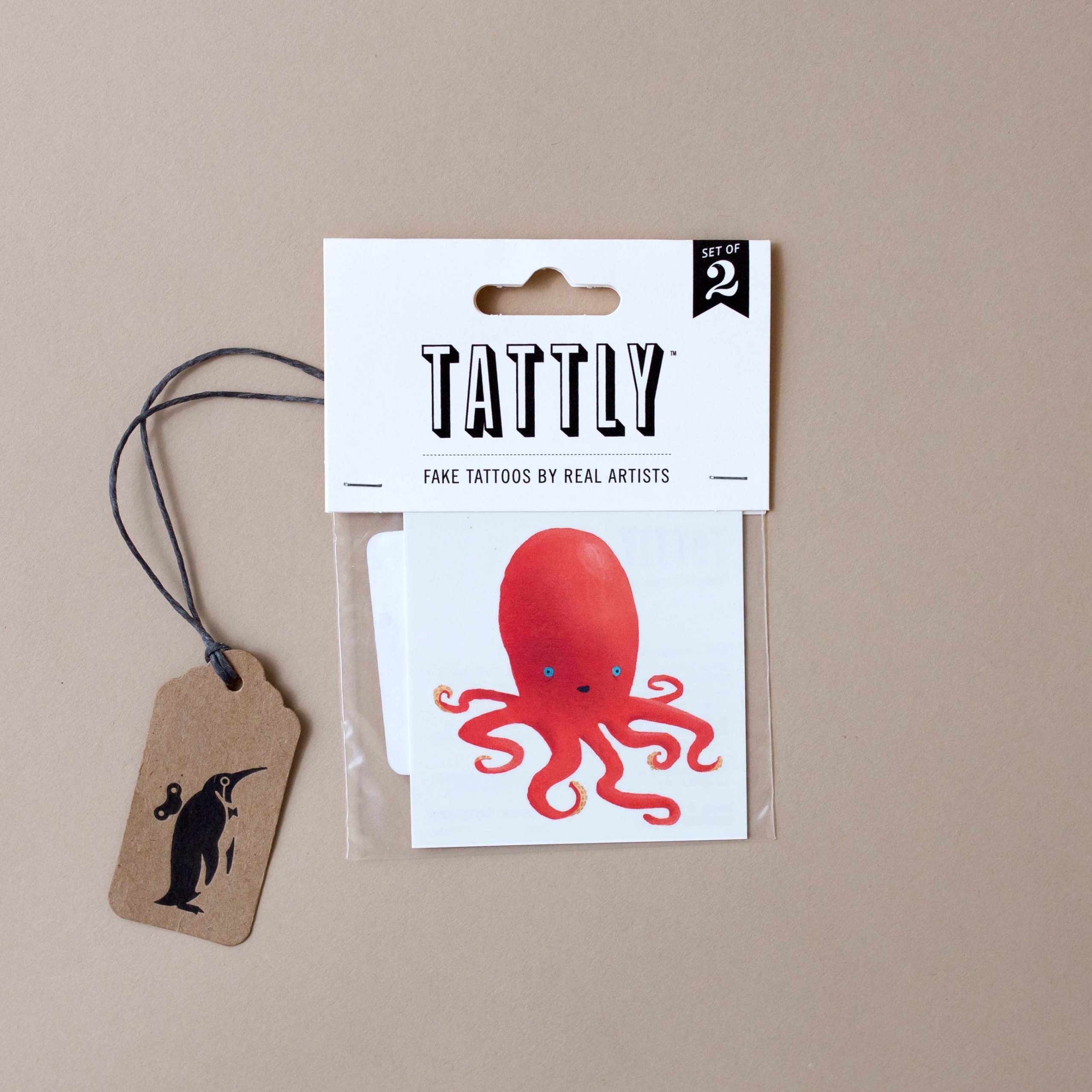 Ruby Octopus Temporary Tattoo Pair