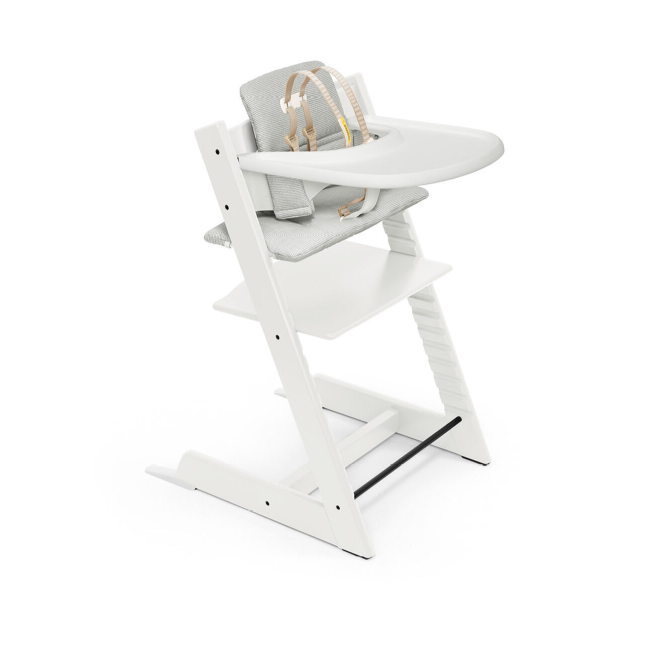 Stokke Tripp Trapp High Chair And Cushion With Stokke Tray White With Nordic Grey