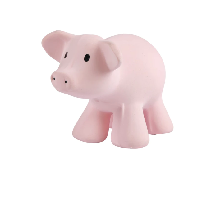 Tikiri Pig Organic Natural Rubber Teether, Rattle And Bath Toy