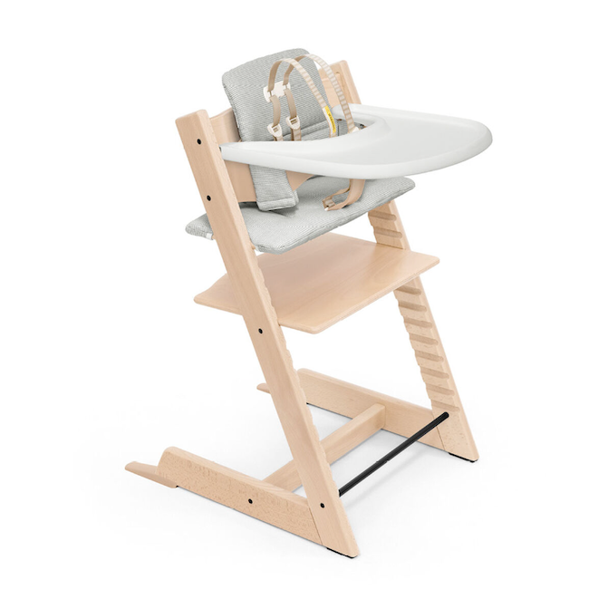 Stokke Tripp Trapp High Chair With Cushion & Tray - Natural, Nordic Grey Cushion, Whitetray