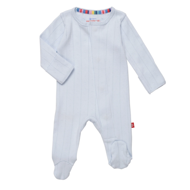Magnetic Me Love Lines Blue Organic Cotton Pointelle Magnetic Footie