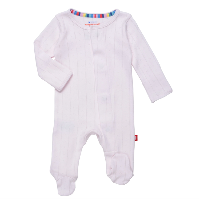 Magnetic Me Love Lines Pink Organic Cotton Pointelle Magnetic Footie