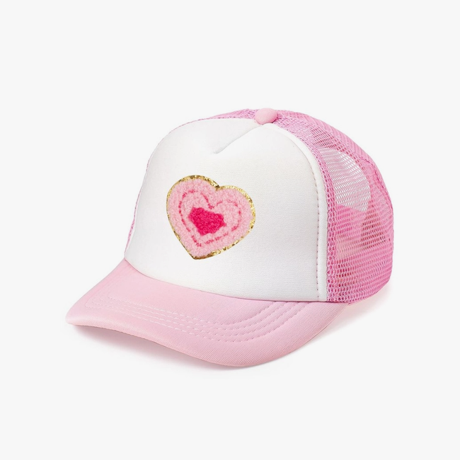 Sweet Wink Multi Heart Patch Trucker Hat - Pink/White