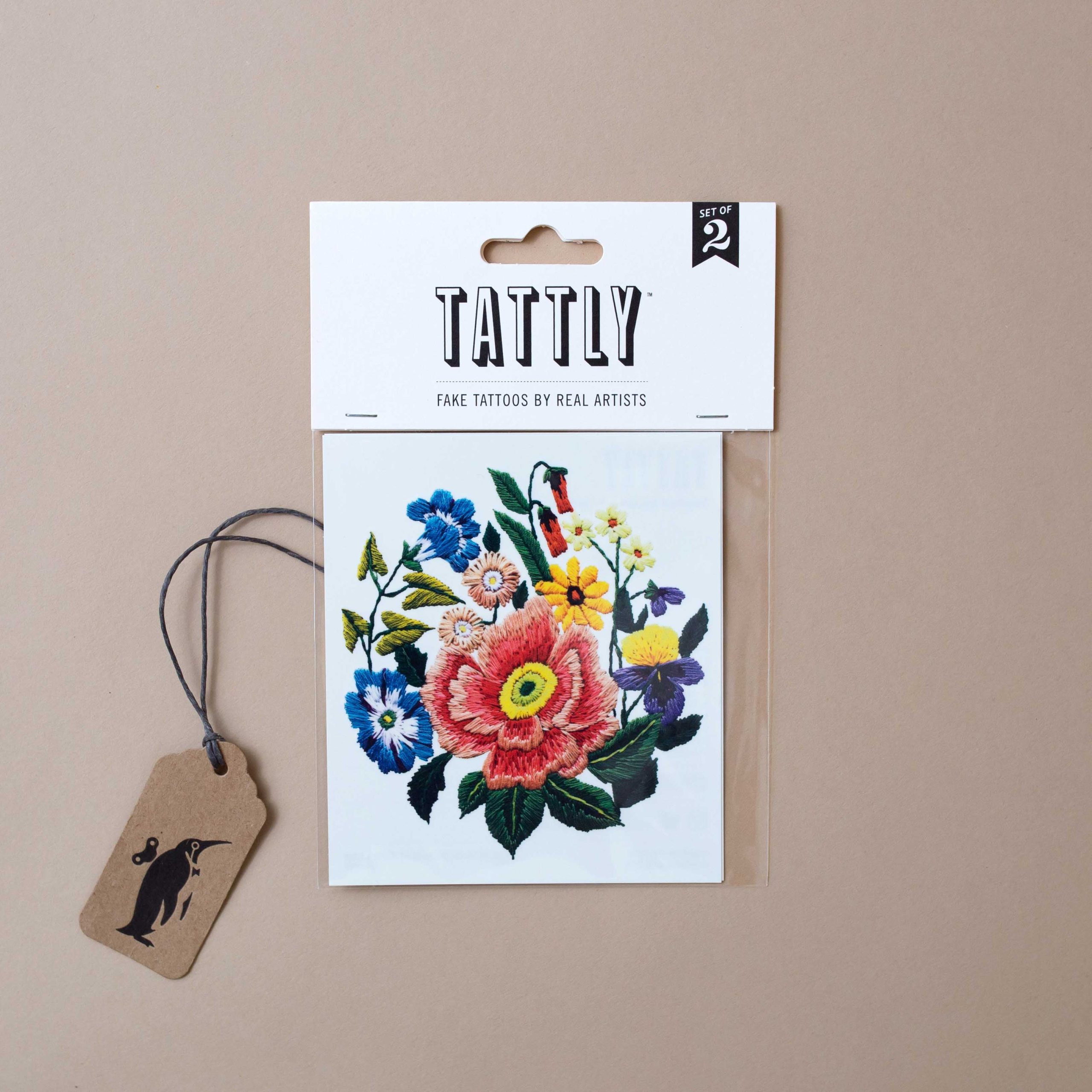 Stitched Bouquet Temporary Tattoo Pair