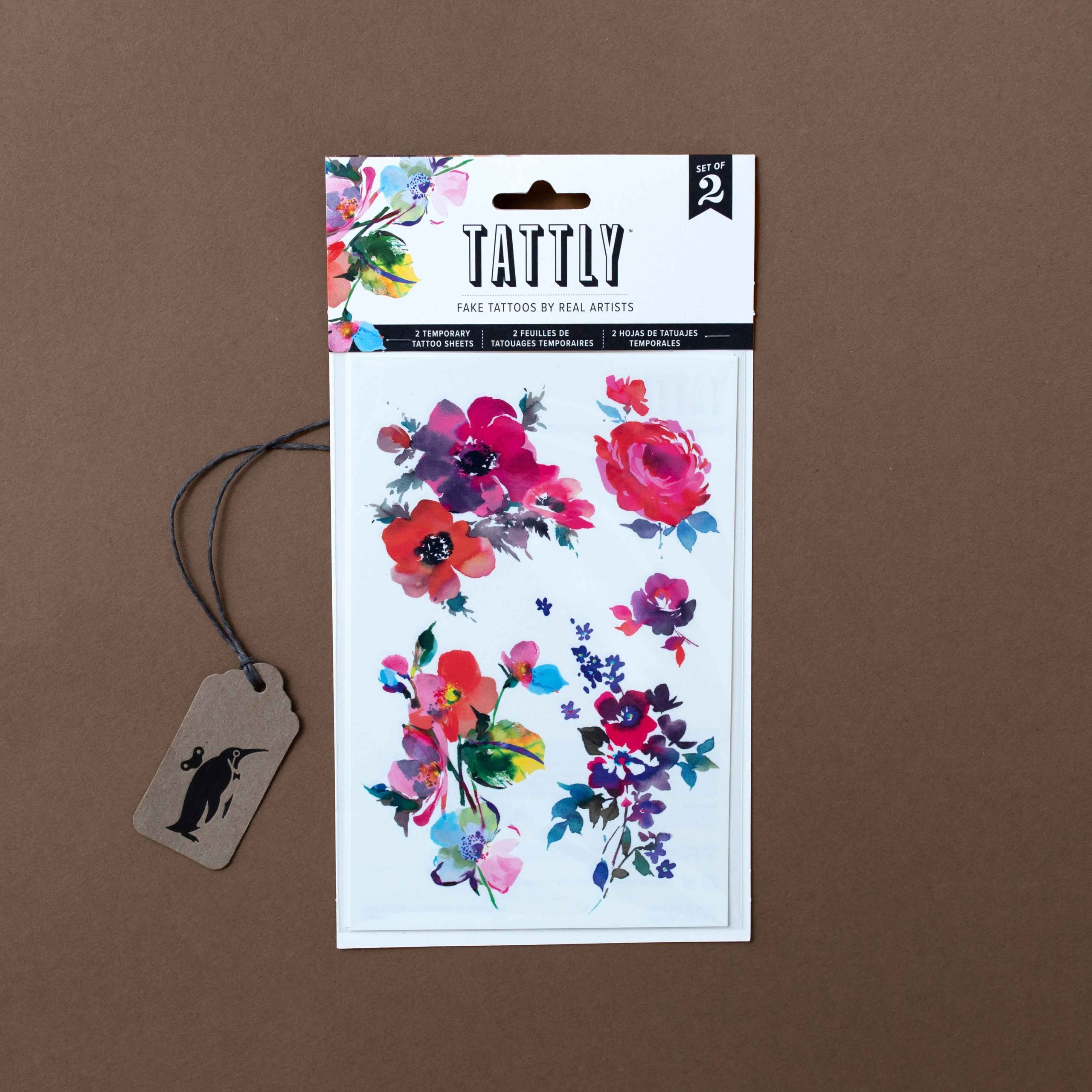 Watercolor Florals Temporary Tattoo Sheet