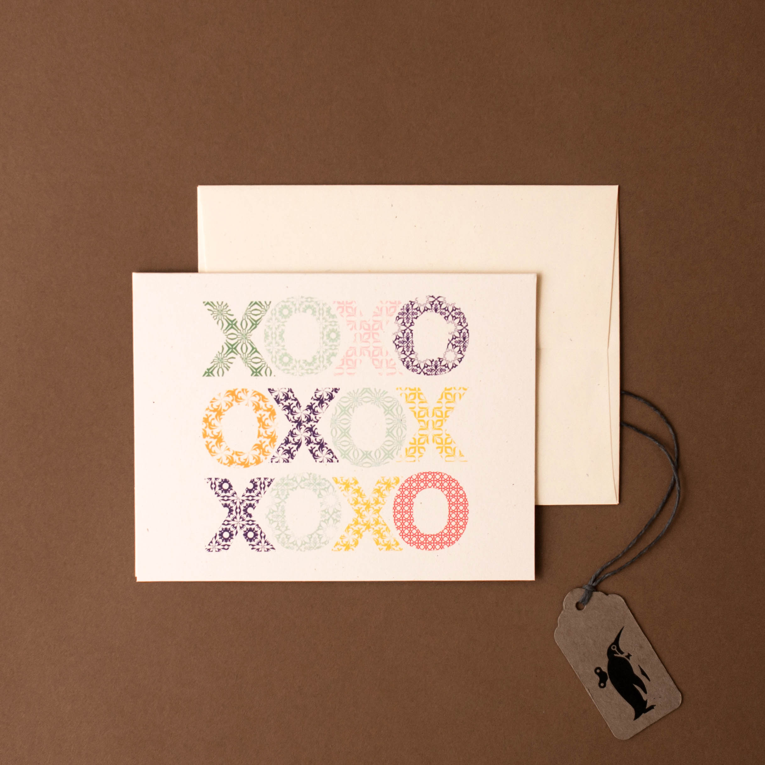 Woodblock Hugs & Kisses Greeting Card