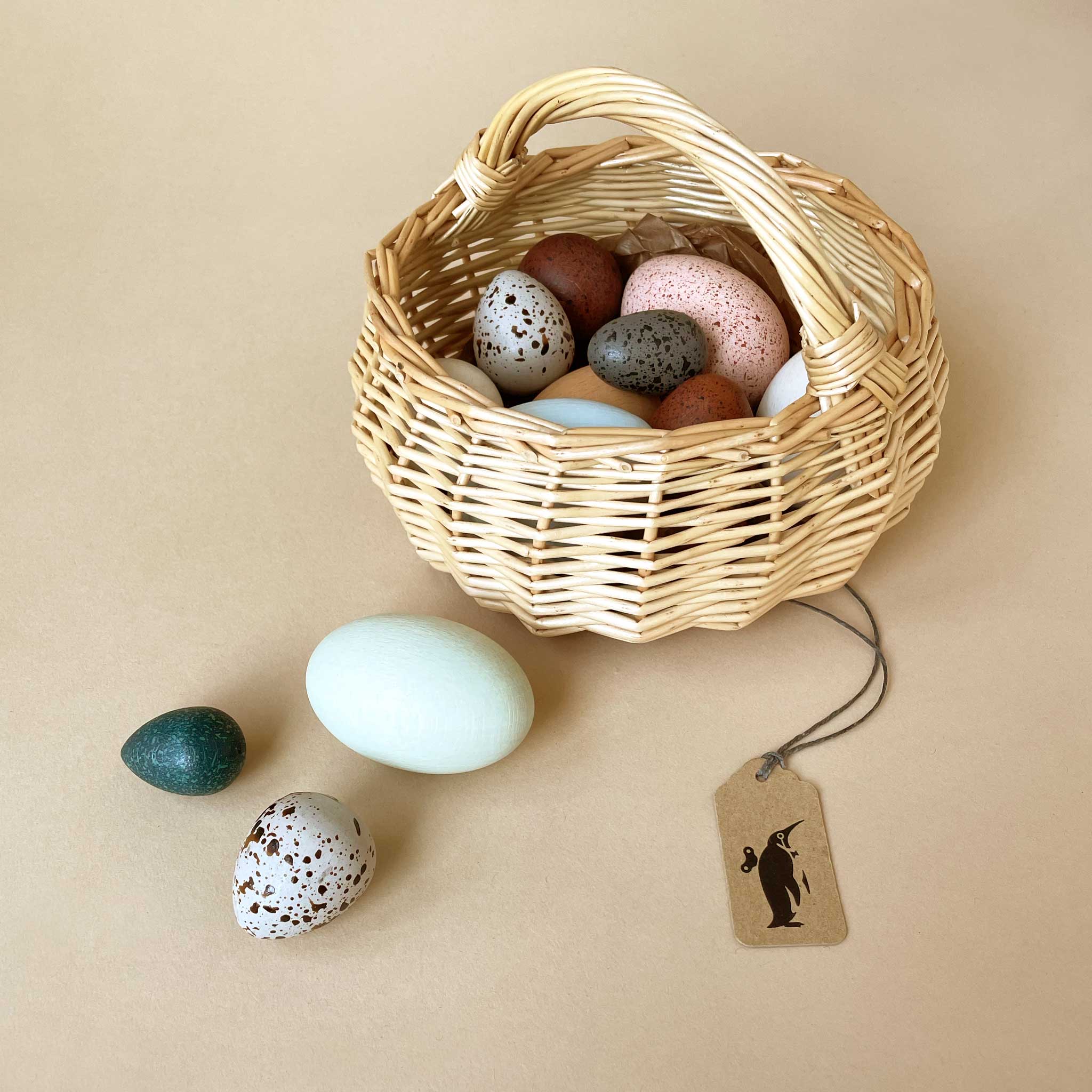 Wooden Bird Eggs with Basket