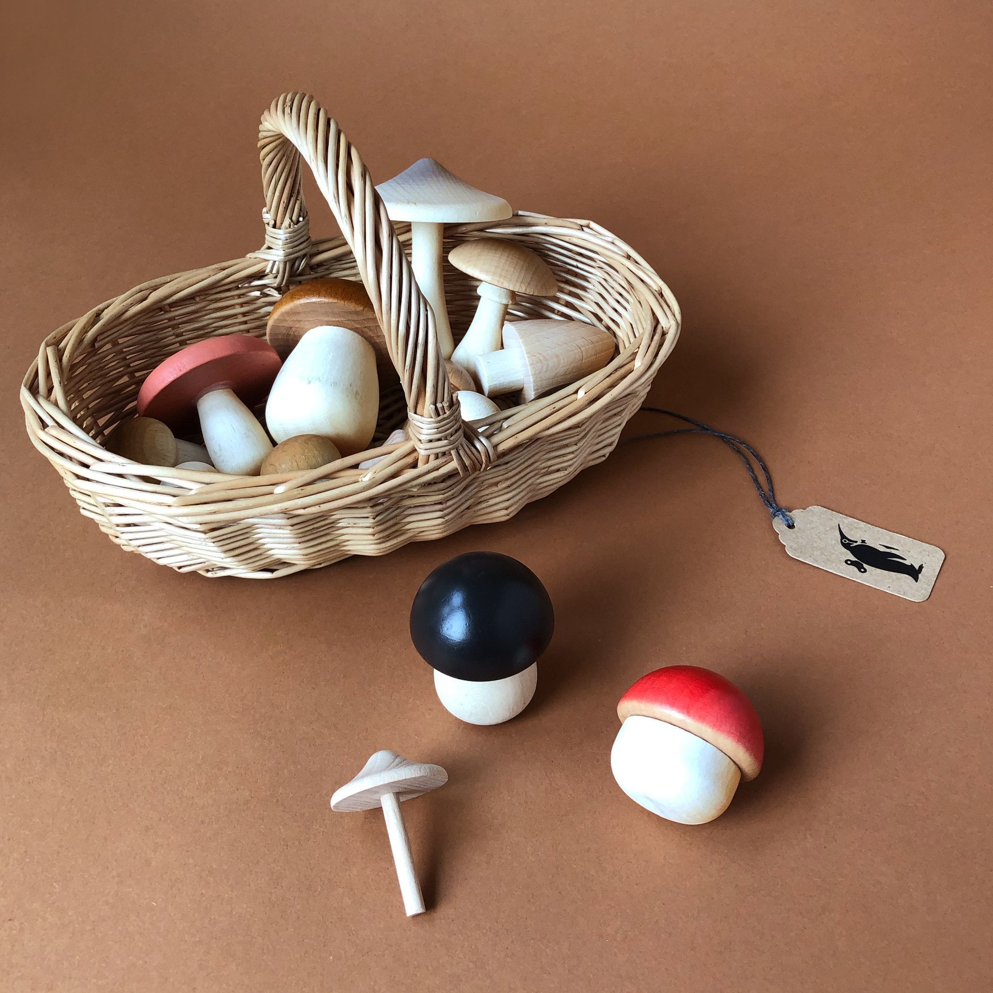 Wooden Forest Mushrooms with Basket