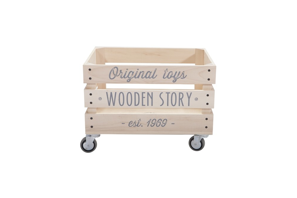 Natural Colored Wooden Storage Crate #1 On Wheels
