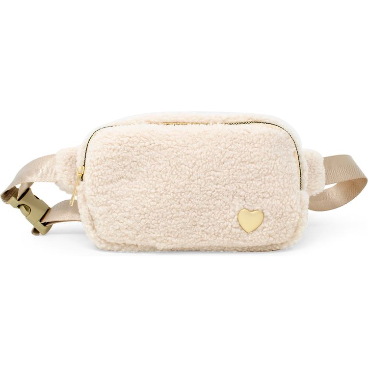 Fuzzy Belt Bag with Heart - Cream